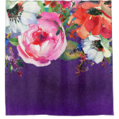 ブライトウォーターフローラパープルトレンディーシックはっきりした シャワーカーテン (正面)