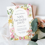 ブライトウォーターフローラ50thバースデーパーティー 招待状<br><div class="desc">黄色フェミニン色、ピンク色、白エレガント色、緑の明るい色の水色のフローラ枠と美しい誕生日パーティーの招待は、魅力とポップ・アートのこの招待スタイリッシュを作る。トレンディータイプの顔の組み合わせは、サンセリフと組み合わされた小文字のフォントでシックなタイトルをモダン含む。ゲストの名前はスクリプトフォントで書フェミニンかれている。簡単をカスタマイズして、文字テンプレートをイベント詳細で使用する。この招待状は、年齢の誕生日（50歳の誕生日として表示）に使用できる。ニュース素晴らし!この招待状は、印刷された招待状に加えて、受信者に電子メールを送信するためのペーパーレスのデジタルダウンロードとして注文するこ高品質とができる。</div>
