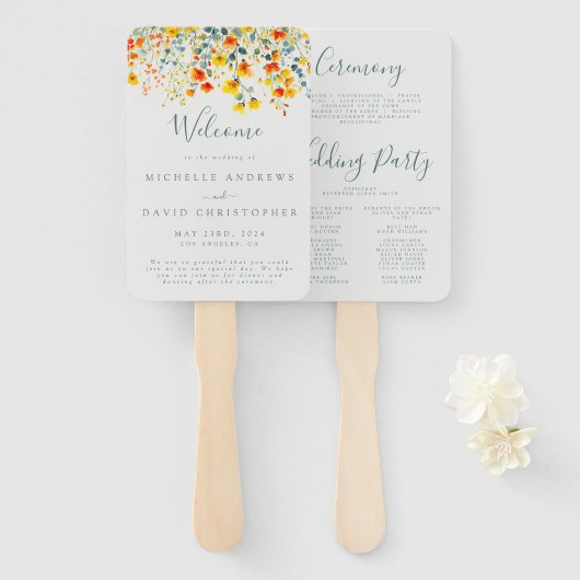 ブライトウォーター色フローラ結婚式 プログラム ハンドファン (正面&裏面)