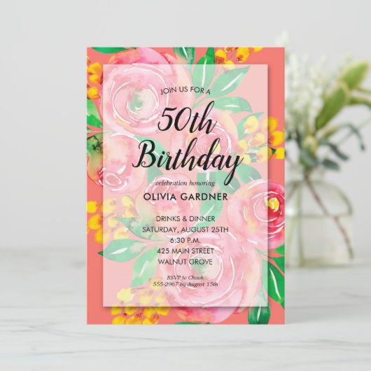 ブライトウォーター色フローラ誕生日招待状 (スタンド正面)