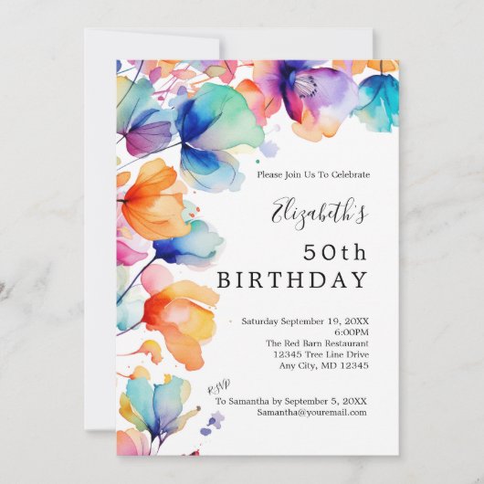 ブライトウォーター色フローラ50誕生日 招待状 (正面)