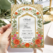 ブライトエレガントオレンジピンクフローラバロック結婚ズ 招待状