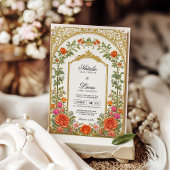 ブライトエレガントオレンジピンクフローラバロック結婚ズ 招待状