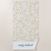 ブライトエレガントトレンディー金ゴールドスター名前をカスタムする ビーチタオル (正面)