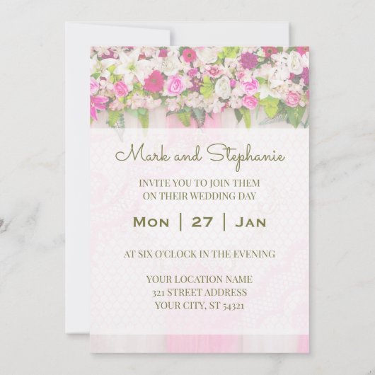 ブライトエレガントピンクフローラ結婚式招待状 招待状 (裏面)