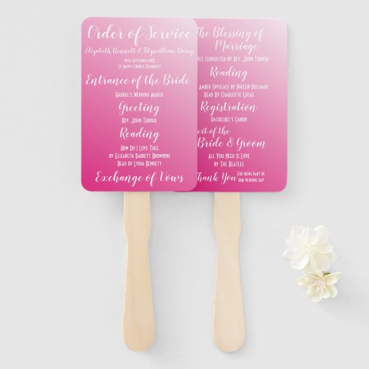 ブライトエレガントピンク結婚式 プログラム ハンドファン (正面&裏面)