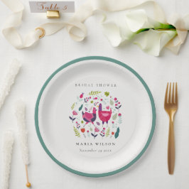 ブライトエレガントフォークファームフローラバードブライダルシャワー ペーパープレート