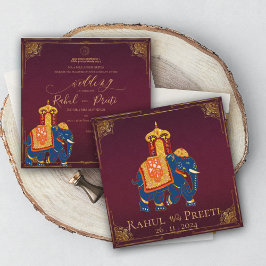 ブライトエレガントレッド金ゴールドインディアン結婚式招待状