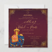 ブライトエレガントレッド金ゴールドインディアン結婚式招待状 (裏面)