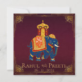 ブライトエレガントレッド金ゴールドインディアン結婚式招待状 (正面)
