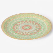 ブライトオレンジとグリーンサマー万華鏡のように千変万化するパターン ペーパープレート (アングル)