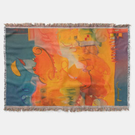 ブライトオレンジとティール（緑がかった色）ブルーブランケット スローブランケット