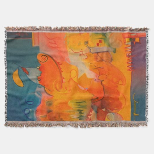 ブライトオレンジとティール（緑がかった色）ブルーブランケット スローブランケット (正面)