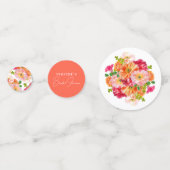 ブライトオレンジとピンクのフローラブライダルシャワー コンフェッティ (裏面)