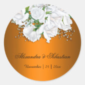 ブライトオレンジとホワイトブライダル結婚ブーケ ラウンドシール (正面)