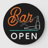 ブライトオレンジアクアブルーレトロバーオープン ラージ壁時計 (正面)