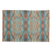 ブライトオレンジターコイズティール(緑がかった色)ブルートライバルアートモチーフ 枕カバー (裏面-左)