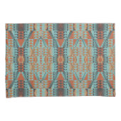 ブライトオレンジターコイズティール(緑がかった色)ブルートライバルアートモチーフ 枕カバー (正面右)