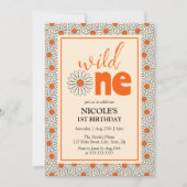 ブライトオレンジデイジーガールワイルドワン誕生日 招待状 (正面)