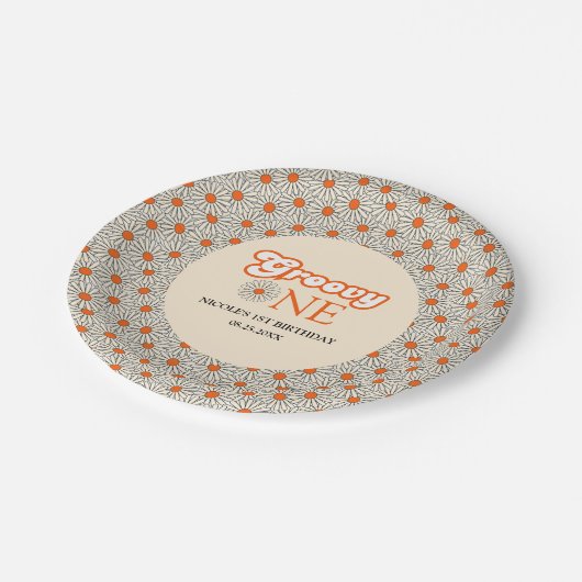 ブライトオレンジデイジーグルービーアーチ1st誕生日 ペーパープレート (アングル)
