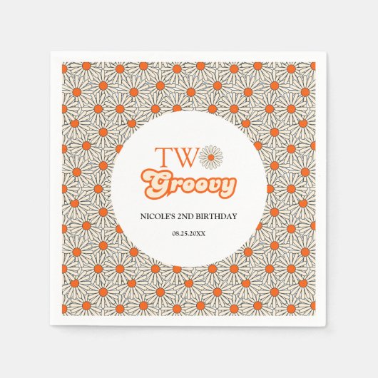ブライトオレンジデイジーフローラGroovy 2nd誕生日 スタンダードカクテルナプキン (正面)