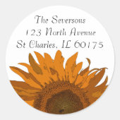 ブライトオレンジヒマワリ差出人住所シール ラウンドシール (正面)