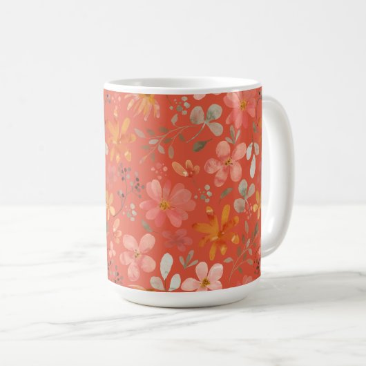 ブライトオレンジフローラ母の日 コーヒーマグカップ (正面右)
