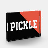 ブライトオレンジブラックスポーティはっきりした「PICKLE」文字 フォトブロック (左)