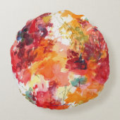 ブライトオレンジ抽象芸術キャンバスフラワーアート ラウンドクッション (裏面)