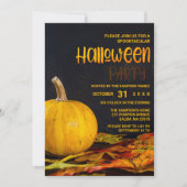 ブライトオレンジ色ブラックイエローカボチャハローウィンパーティ 招待状 (正面)