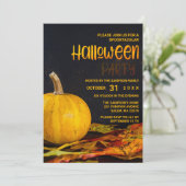 ブライトオレンジ色ブラックイエローカボチャハローウィンパーティ 招待状 (スタンド正面)
