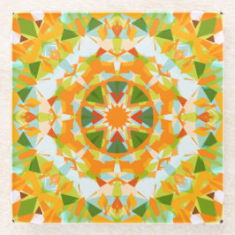 ブライトオレンジ鮮やかグリーンスターボーホマクシマリスト ガラスコースター