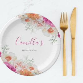 ブライトオレンジ&ピンクウォーターカラーフローラ紙プレート ペーパープレート