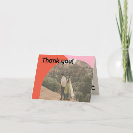 ブライトオレンジ&ピンクレトロバジェット写真結婚ズ サンキューカード