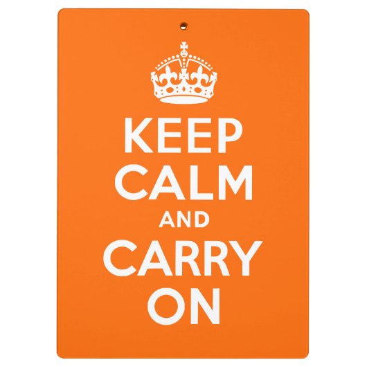 ブライトオレンジKeep Calm and Carry On クリップボード (裏面)