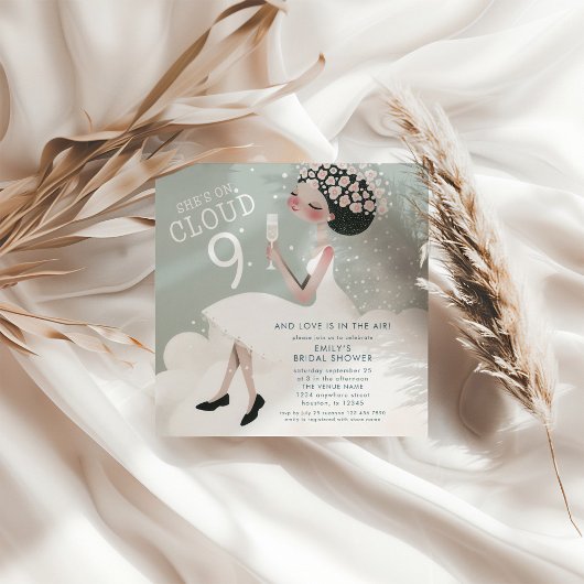 ブライトオンクラウド9ティール(緑がかった色)ブライダルシャワースクエア 招待状