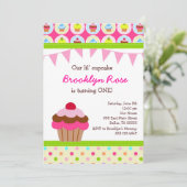 ブライトカップケーキ招待状-初の誕生日パーティー 招待状 (スタンド正面)