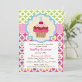 ブライトカップケーキ1st誕生日パーティの招待状 招待状 (スタンド正面)