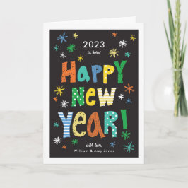 ブライトカラフルおもしろいハッピーニューイヤーホリデイ シーズンカード