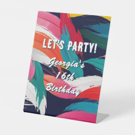 ブライトカラフルおもしろい16thバースデーパーティーへようこそ 台座サイン