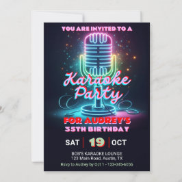 ブライトカラフルとカラオケテーマ任意の年齢誕生日 招待状
