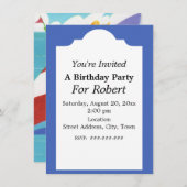 ブライトカラフルアーポップ・アートのトスタイル誕生日シルボーツ 招待状 (正面/裏面)