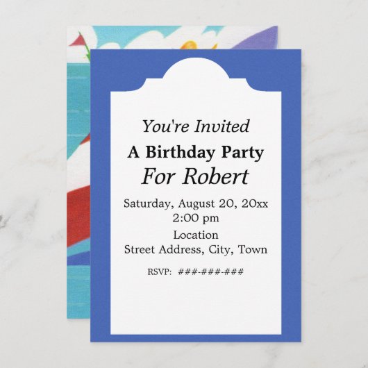 ブライトカラフルアーポップ・アートのトスタイル誕生日シルボーツ 招待状 (正面/裏面)