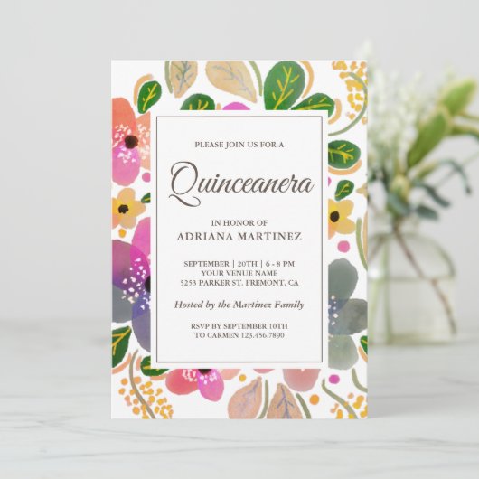 ブライトカラフルウォーター色フローラキンセアニェラ 招待状 (スタンド正面)