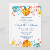 ブライトカラフルウォーター色フローラブライダルシャワー 招待状 (正面/裏面)