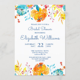 ブライトカラフルウォーター色フローラブライダルシャワー 招待状