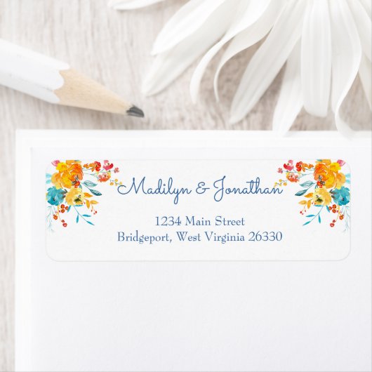 ブライトカラフルウォーター色フローラ差出人住所 ラベル (インサイチュ)
