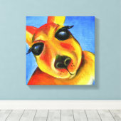 ブライトカラフルカンガルー動物顔アート キャンバスプリント (インサイチュ (ウッドフロア))