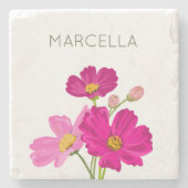 ブライトカラフルガーデンコスモス花カスタム咲き ストーンコースター (正面)