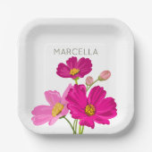 ブライトカラフルガーデンコスモス花カスタム咲き ペーパープレート (正面)